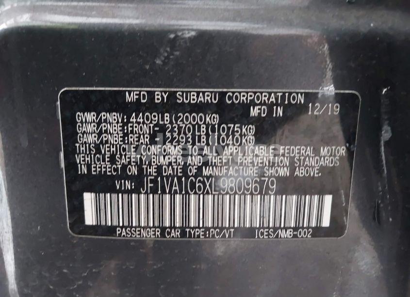 Photo 9 of 2020 Subaru Wrx PREMIUM (VIN JF1VA1C6XL9809679)