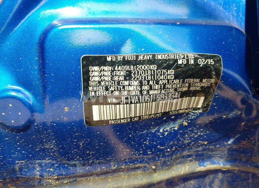 Photo 9 of 2015 Subaru Wrx PREMIUM (VIN JF1VA1D61F9833341)