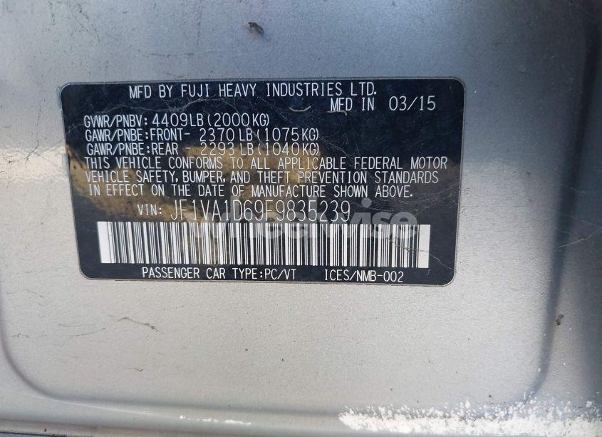 Photo 9 of 2015 Subaru Wrx PREMIUM (VIN JF1VA1D69F9835239)