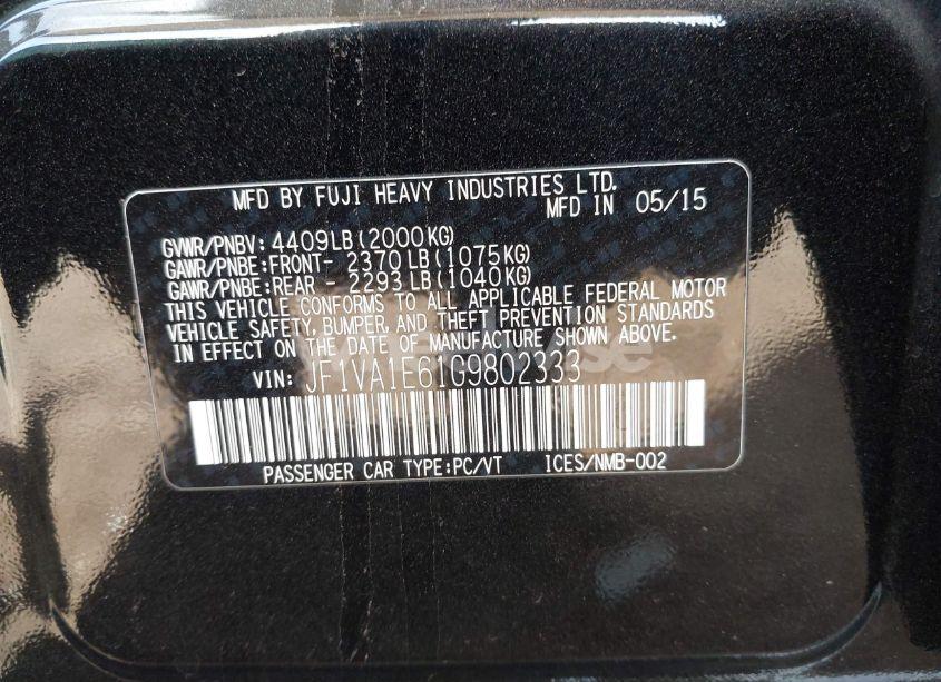 Photo 9 of 2016 Subaru Wrx PREMIUM (VIN JF1VA1E61G9802333)