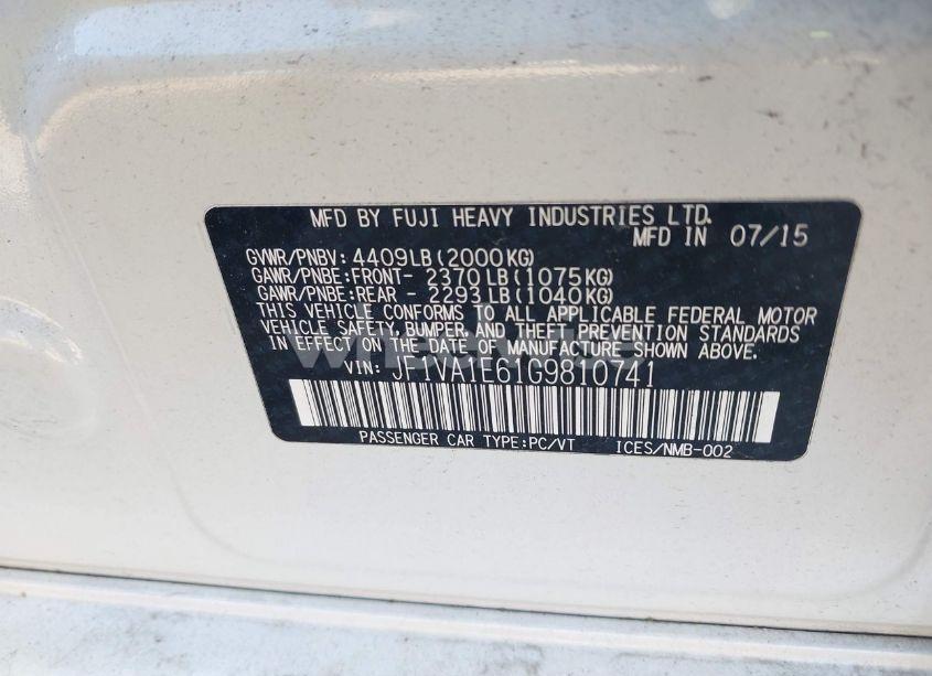 Photo 9 of 2016 Subaru Wrx PREMIUM (VIN JF1VA1E61G9810741)