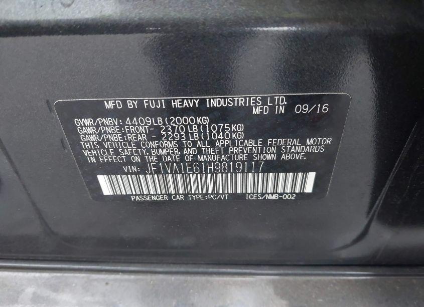 Photo 9 of 2017 Subaru Wrx PREMIUM (VIN JF1VA1E61H9819117)