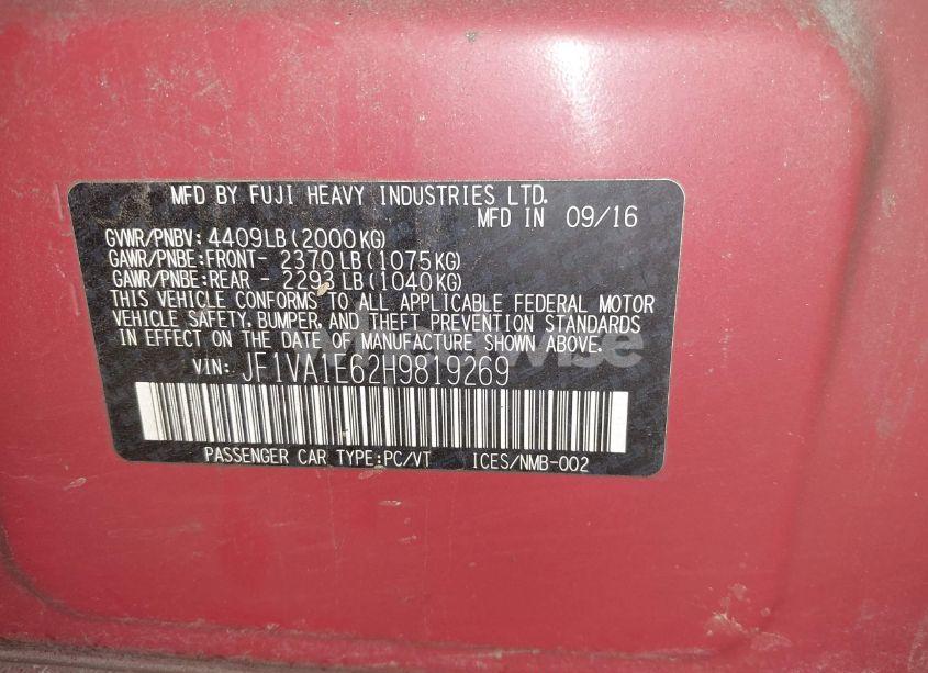 Photo 9 of 2017 Subaru Wrx PREMIUM (VIN JF1VA1E62H9819269)