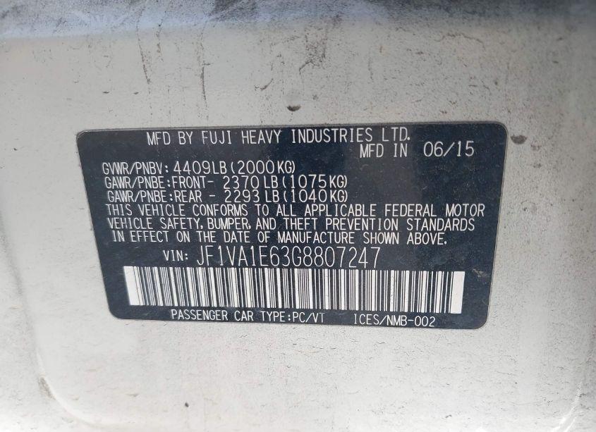 Photo 9 of 2016 Subaru Wrx PREMIUM (VIN JF1VA1E63G8807247)