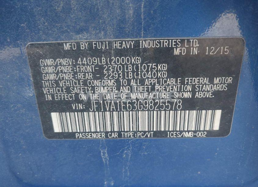 Photo 9 of 2016 Subaru Wrx PREMIUM (VIN JF1VA1E63G9825578)