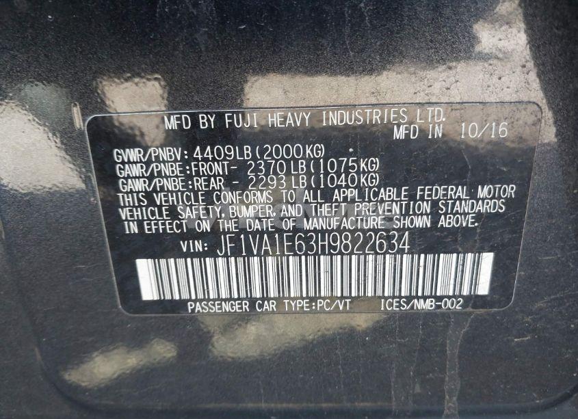 Photo 9 of 2017 Subaru Wrx PREMIUM (VIN JF1VA1E63H9822634)