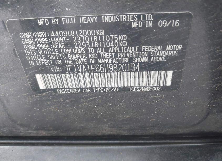 Photo 9 of 2017 Subaru Wrx PREMIUM (VIN JF1VA1E66H9820134)