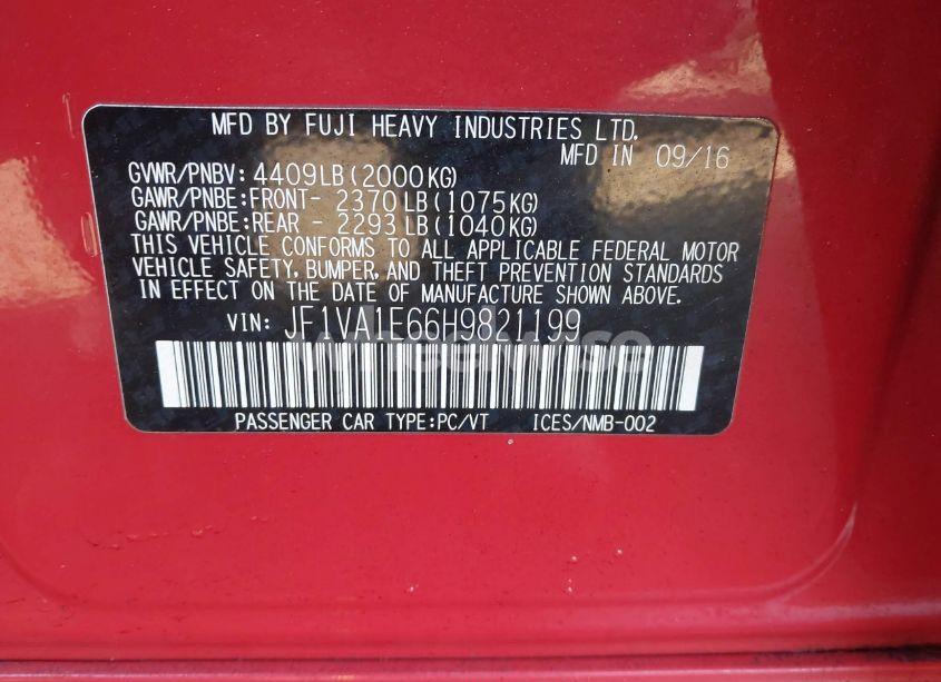 Photo 9 of 2017 Subaru Wrx PREMIUM (VIN JF1VA1E66H9821199)