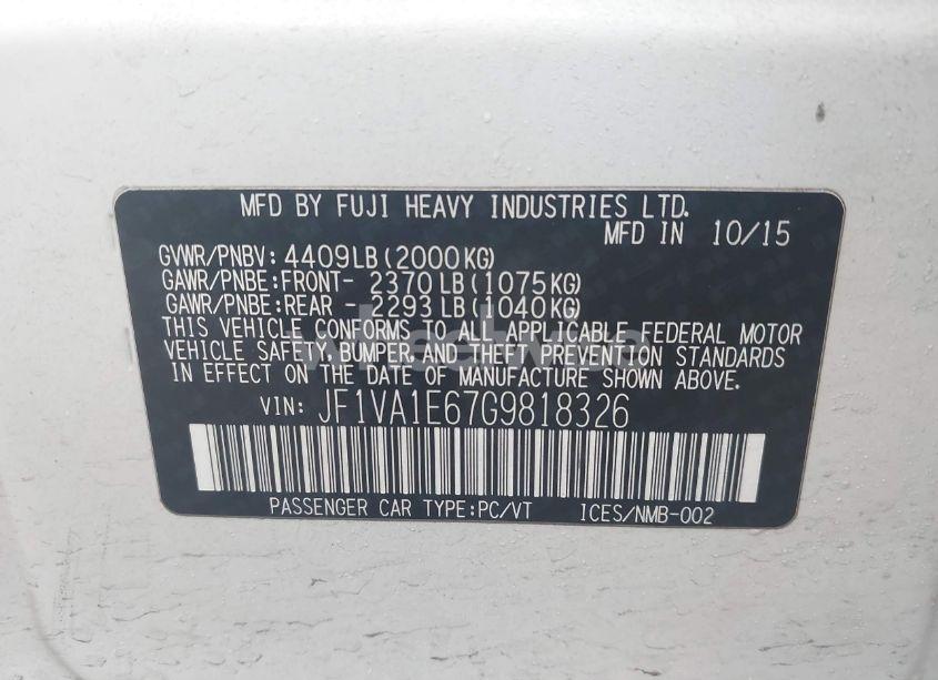 Photo 9 of 2016 Subaru Wrx PREMIUM (VIN JF1VA1E67G9818326)