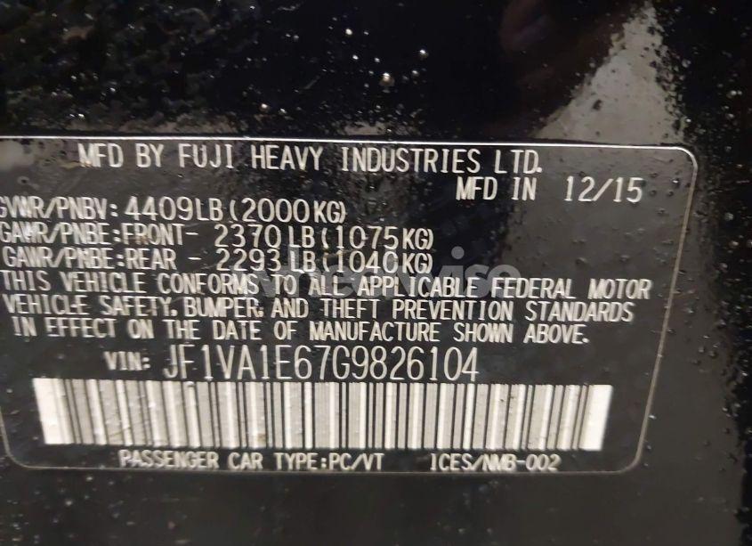 Photo 9 of 2016 Subaru Wrx PREMIUM (VIN JF1VA1E67G9826104)