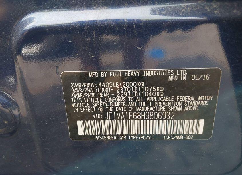 Photo 9 of 2017 Subaru Wrx PREMIUM (VIN JF1VA1E68H9806932)