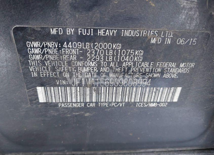 Photo 9 of 2016 Subaru Wrx PREMIUM (VIN JF1VA1E69G9808994)