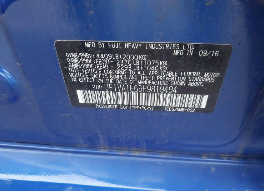 Photo 9 of 2017 Subaru Wrx PREMIUM (VIN JF1VA1E69H9819494)