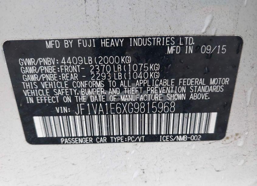 Photo 9 of 2016 Subaru Wrx PREMIUM (VIN JF1VA1E6XG9815968)