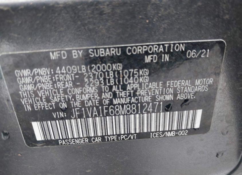 Photo 9 of 2021 Subaru Wrx PREMIUM (VIN JF1VA1F68M8812471)