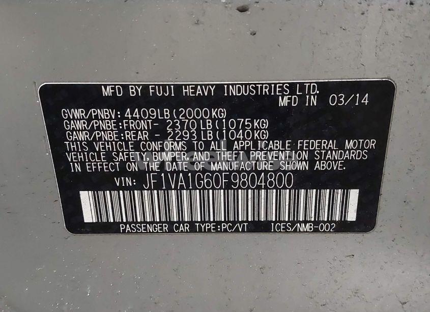 Photo 9 of 2015 Subaru Wrx LIMITED (VIN JF1VA1G60F9804800)