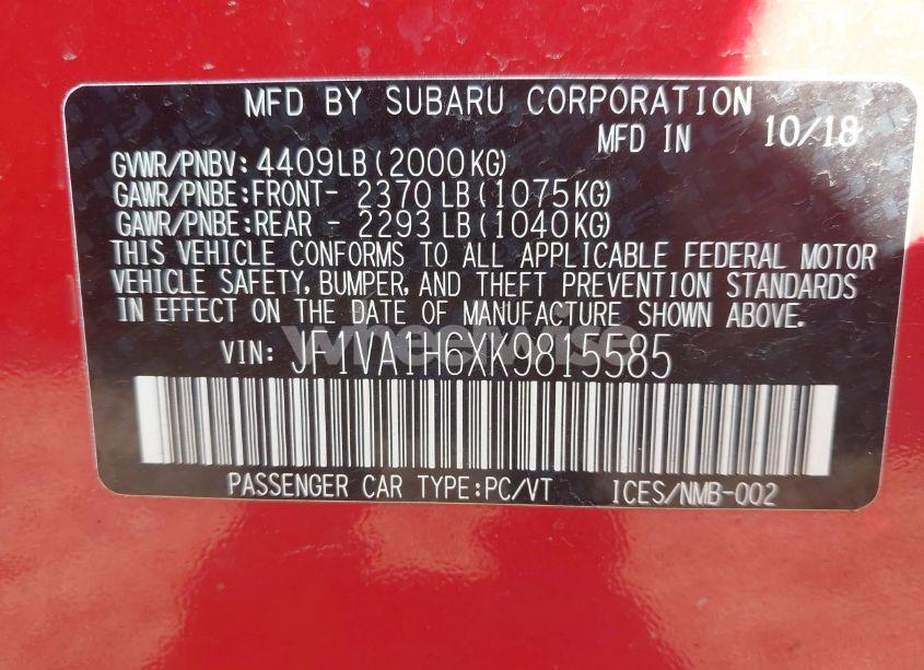 Photo 9 of 2019 Subaru Wrx LIMITED (VIN JF1VA1H6XK9815585)