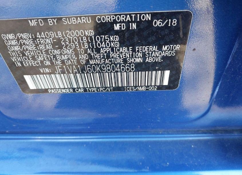 Photo 9 of 2019 Subaru Wrx LIMITED (VIN JF1VA1J60K9804668)