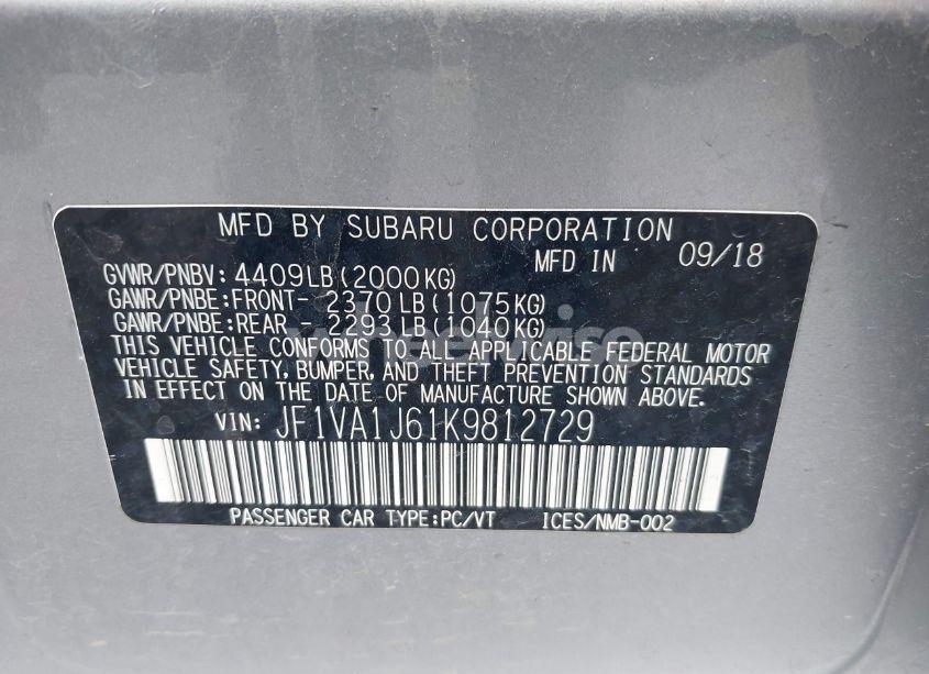 Photo 9 of 2019 Subaru Wrx LIMITED (VIN JF1VA1J61K9812729)