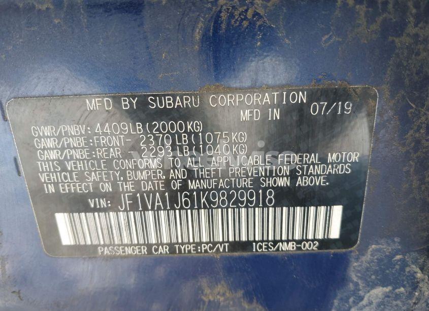 Photo 9 of 2019 Subaru Wrx LIMITED (VIN JF1VA1J61K9829918)