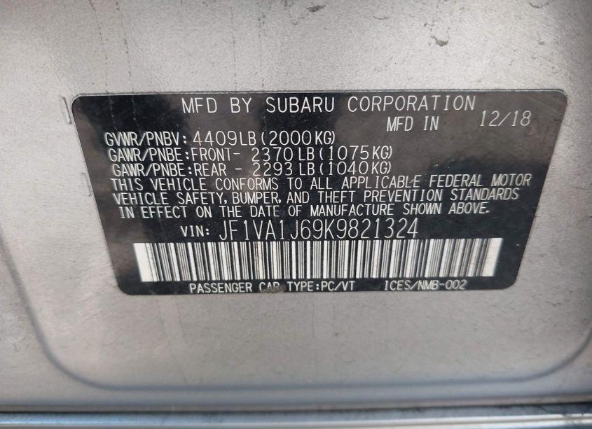 Photo 9 of 2019 Subaru Wrx LIMITED (VIN JF1VA1J69K9821324)