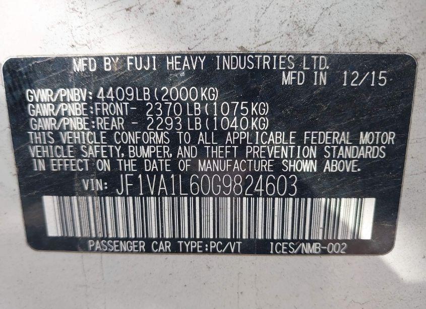 Photo 9 of 2016 Subaru Wrx LIMITED (VIN JF1VA1L60G9824603)