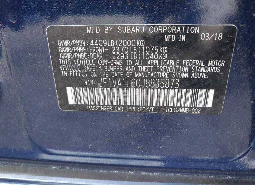 Photo 9 of 2018 Subaru Wrx LIMITED (VIN JF1VA1L60J8835873)