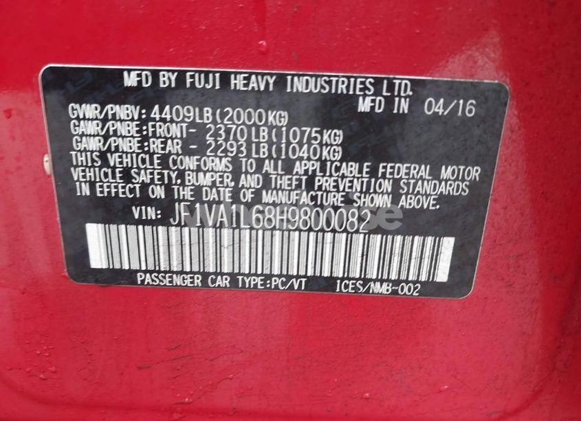 Photo 9 of 2017 Subaru Wrx LIMITED (VIN JF1VA1L68H9800082)