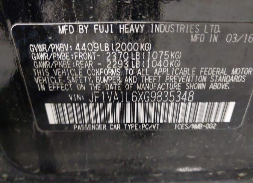 Photo 9 of 2016 Subaru Wrx LIMITED (VIN JF1VA1L6XG9835348)