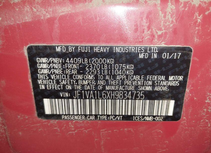 Photo 9 of 2017 Subaru Wrx LIMITED (VIN JF1VA1L6XH9834735)