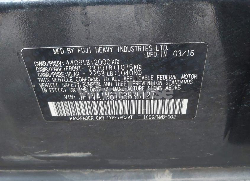 Photo 9 of 2016 Subaru Wrx LIMITED (VIN JF1VA1N61G8835127)