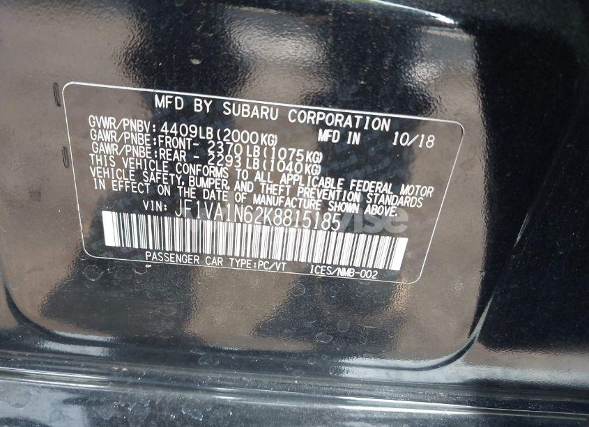 Photo 9 of 2019 Subaru Wrx LIMITED (VIN JF1VA1N62K8815185)