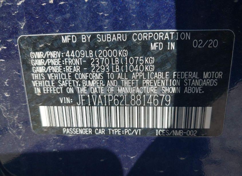 Photo 9 of 2020 Subaru Wrx LIMITED (VIN JF1VA1P62L8814679)