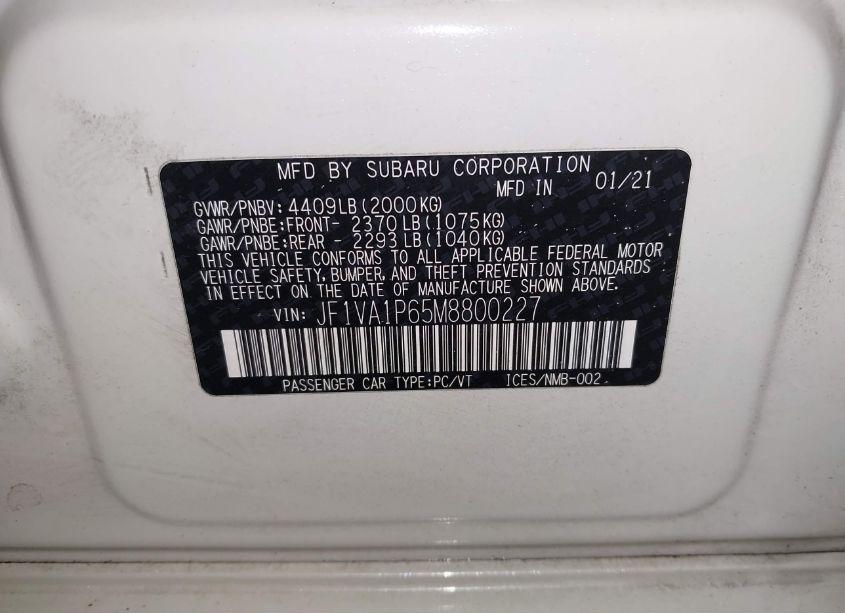 Photo 9 of 2021 Subaru Wrx LIMITED (VIN JF1VA1P65M8800227)