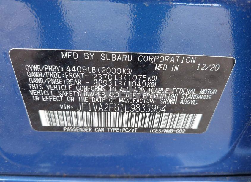 Photo 9 of 2020 Subaru Wrx STI (VIN JF1VA2E61L9833954)