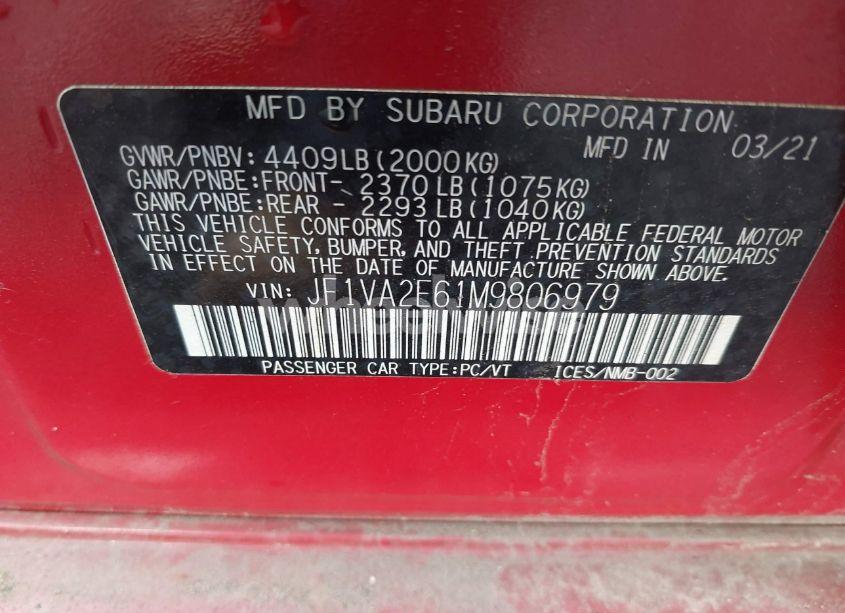 Photo 9 of 2021 Subaru Wrx STI (VIN JF1VA2E61M9806979)