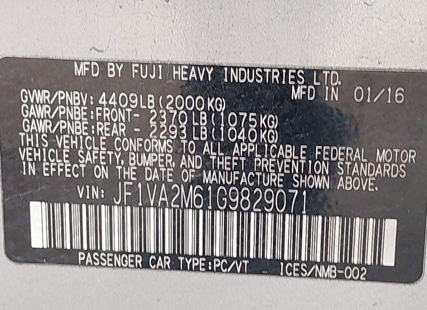 Photo 9 of 2016 Subaru Wrx STI (VIN JF1VA2M61G9829071)