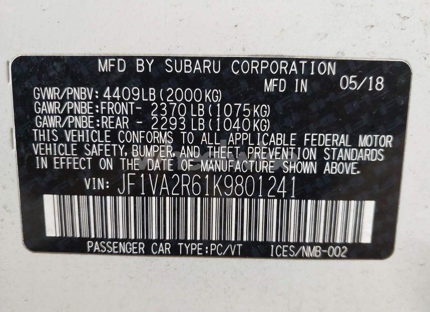Photo 9 of 2019 Subaru Wrx STI (VIN JF1VA2R61K9801241)