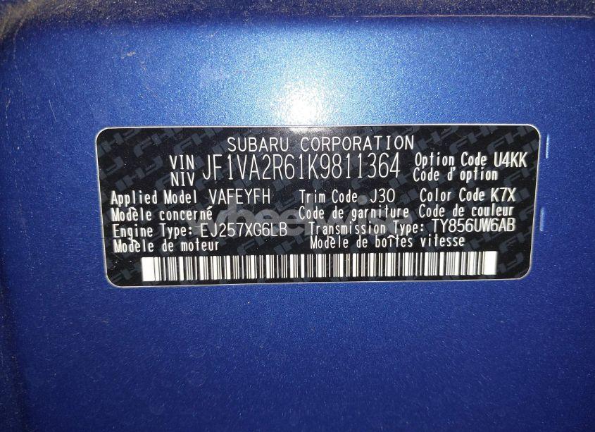 Photo 17 of 2019 Subaru Wrx STI (VIN JF1VA2R61K9811364)
