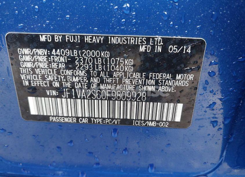 Photo 9 of 2015 Subaru Wrx STI LIMITED (VIN JF1VA2S60F9809928)