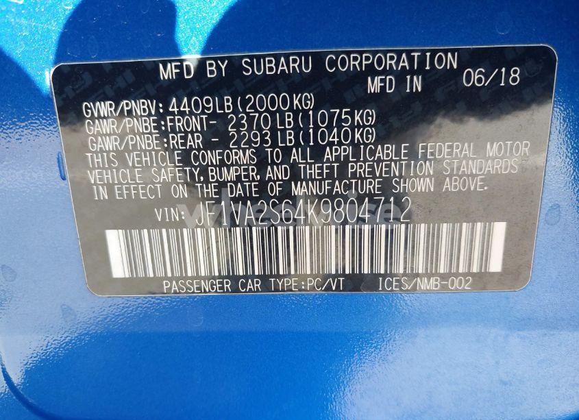 Photo 9 of 2019 Subaru Wrx STI (VIN JF1VA2S64K9804712)