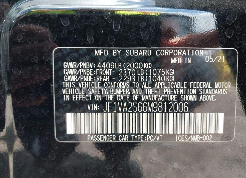 Photo 9 of 2021 Subaru Wrx STI (VIN JF1VA2S66M9812006)