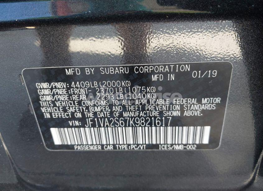 Photo 9 of 2019 Subaru Wrx STI (VIN JF1VA2S67K9821617)