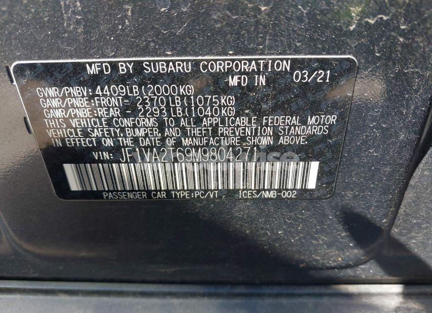 Photo 9 of 2021 Subaru Wrx STI LIMITED (VIN JF1VA2T69M9804271)