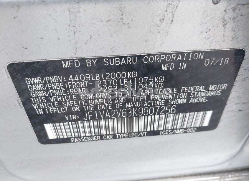 Photo 9 of 2019 Subaru Wrx STI LIMITED (VIN JF1VA2V63K9807256)