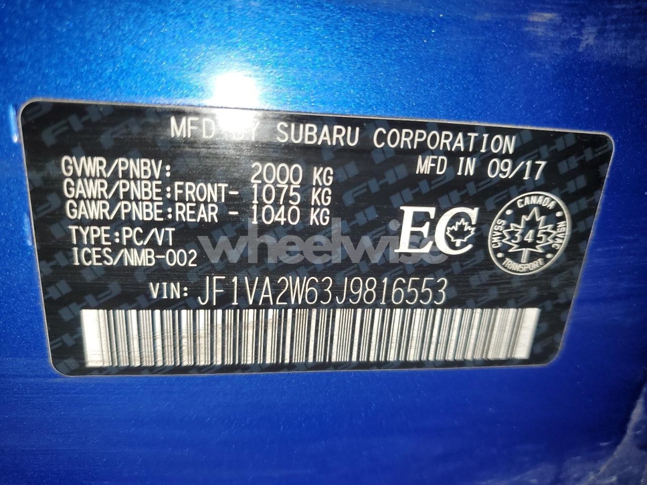 Photo 12 of 2018 SUBARU WRX STI LIMITED (VIN JF1VA2W63J9816553)