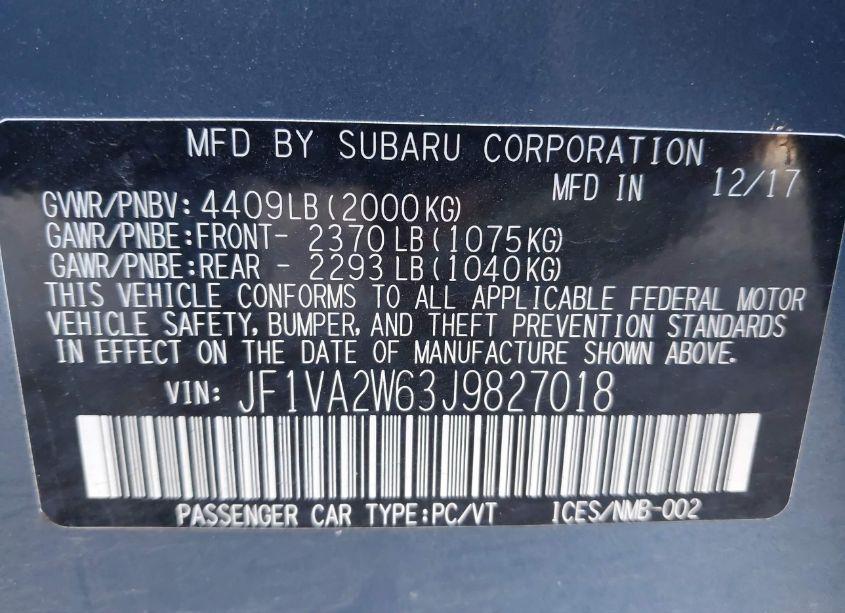 Photo 9 of 2018 Subaru Wrx STI LIMITED (VIN JF1VA2W63J9827018)