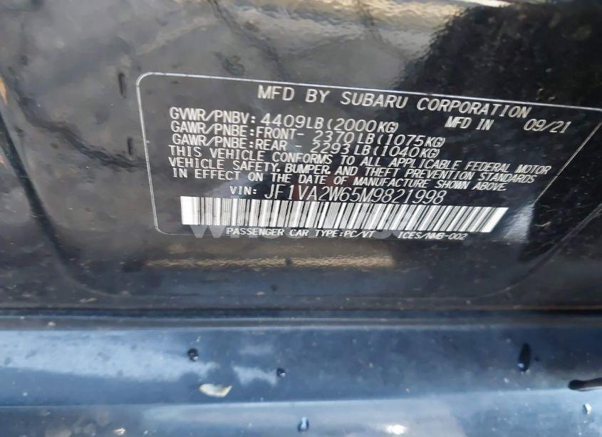 Photo 9 of 2021 Subaru Wrx STI LIMITED (VIN JF1VA2W65M9821998)