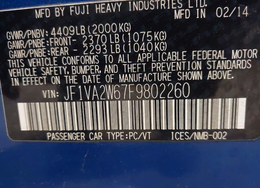 Photo 9 of 2015 Subaru Wrx STI LAUNCH EDITION (VIN JF1VA2W67F9802260)