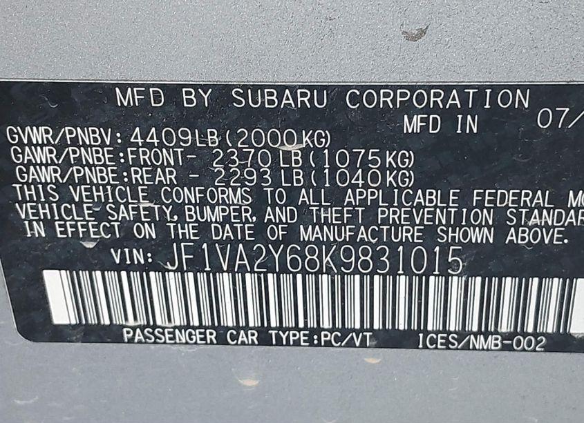 Photo 9 of 2019 Subaru Wrx STI LIMITED (VIN JF1VA2Y68K9831015)